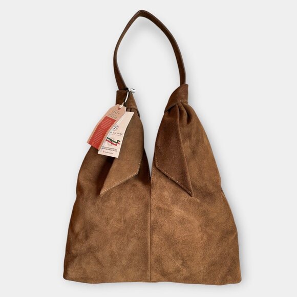 NWT Divina Firenze Italian Suede Slouchy Knot Hobo Shoulder Bag Chestnut Brown - Picture 1 of 5